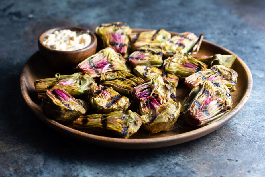 Grilled Baby Purple Artichokes With Parmesan Chipotle Aioli