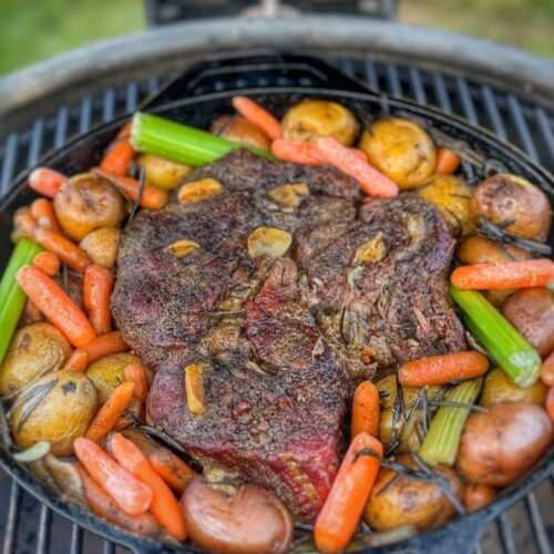 Smoked chuck roast with potatoes and veggies!