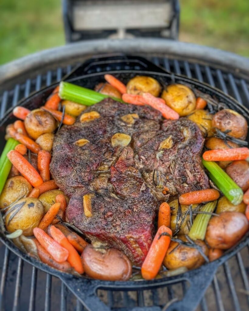 Smoked chuck roast with potatoes and veggies!